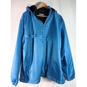 Totes Mens XL Blue Hooded Windbreaker Fleece Lined Jacket Full Zip BLB09004-636